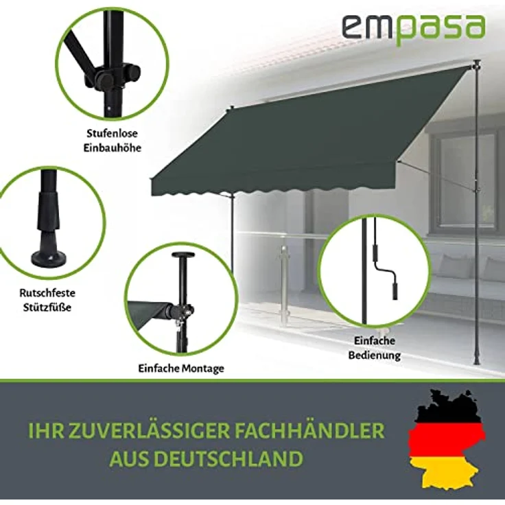 empasa Klemmmarkise 'ILANGA' Balkon Markise Klemm-Markise, UV-beständig und höhenverstellbar, Verschiedene Größen, 150 cm, 200 cm, 300 cm oder 400 cm x 120 cm – Bild 3