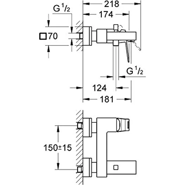 GROHE Eurocube 1-Loch-Einhand-Wannenbatterie Wandmontage, Chrom, mit GROHE SilkMove Keramikkartusche und Mengenbegrenzung – Bild 2