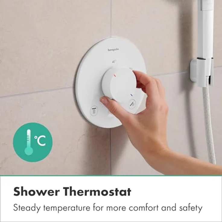 hansgrohe Ecostat Comfort S Duschthermostat Unterputz, Duscharmatur mit SafetyStop bei 40°C, Mischbatterie für 2 Verbraucher, Mattweiß, 33715700 – Bild 4