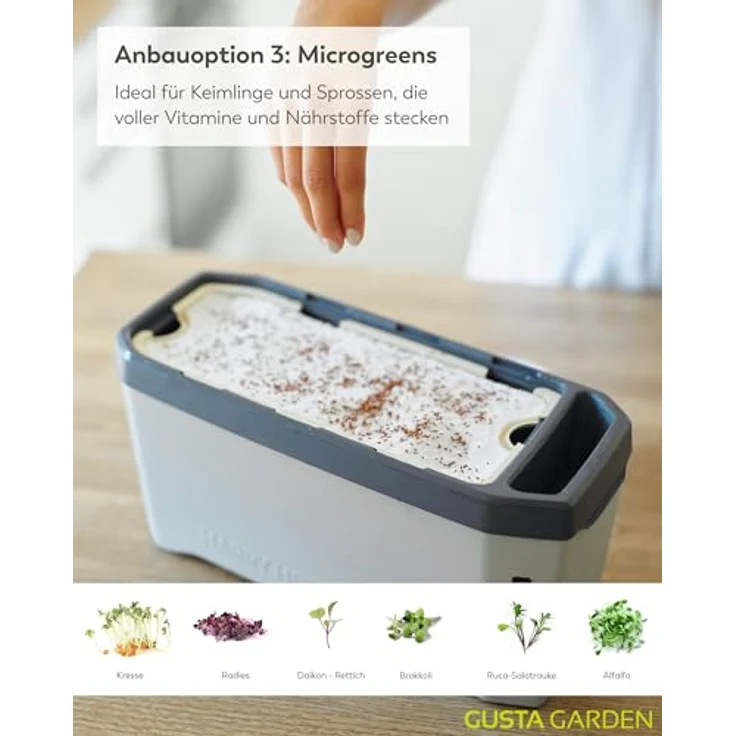 Gusta Garden HARRY HERBS Anzuchttopf mit Wasserreservoir & Wasserstandsanzeige, 4 in 1 Kräutertopf, hellgrau mit Anzuchthaube – Bild 5