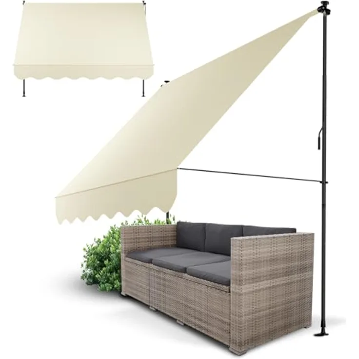 Juskys Klemmmarkise Kapstadt 250x120 cm - Höhenverstellbar & UV-beständig - Beige