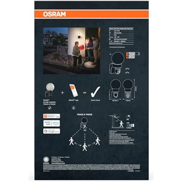 Osram SMART+ Outdoor-Wandleuchte mit Kamera, E27-Sockel, IP44, WLAN-Steuerung, integrierter Lautsprecher und Memory Card – Bild 4