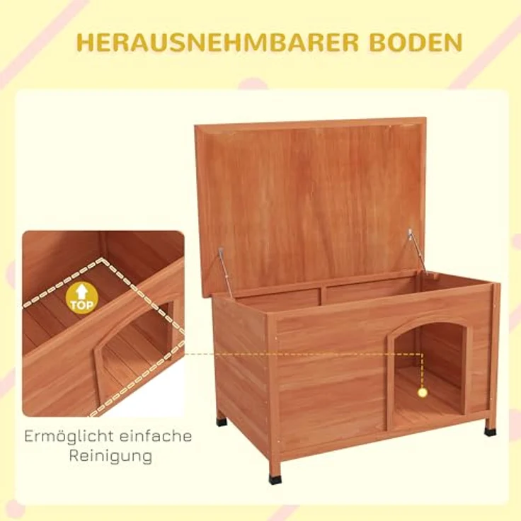 PawHut Hundehütte aus Holz Kleintierhaus mit Asphaltdach, erhöhtem Design für Outdoor Grau 100 x 65,5 x 68 cm – Bild 3