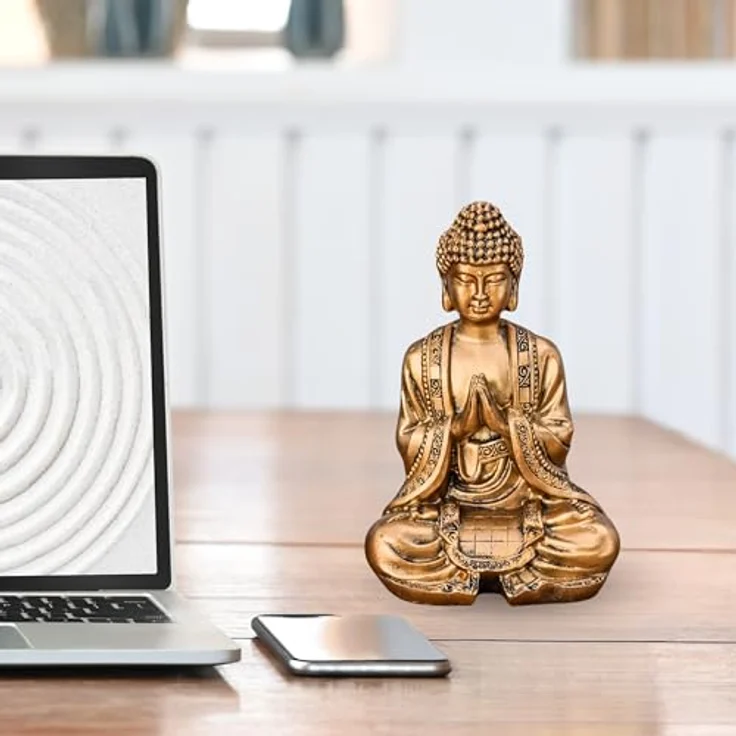 Zen Light Buddha Meditation Gold Dekofigur Harz, Einheitsgröße – Bild 6