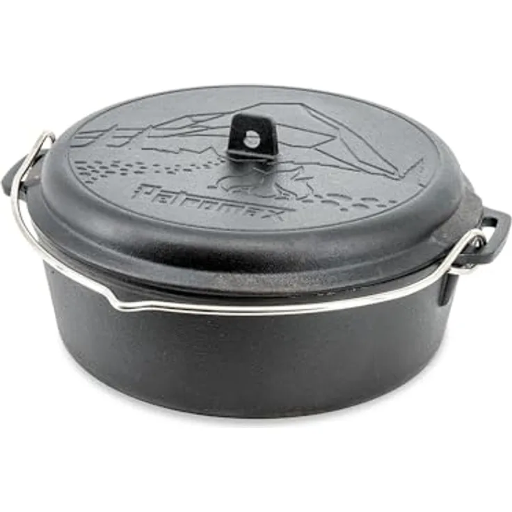 Petromax Dutch Oven Essential Line, Gusseisen Topf 3,5 L für Induktion, Gas, Backofen, Grill oder Lagerfeuer, natürliche Antihaftwirkung und multifunktionaler Deckel