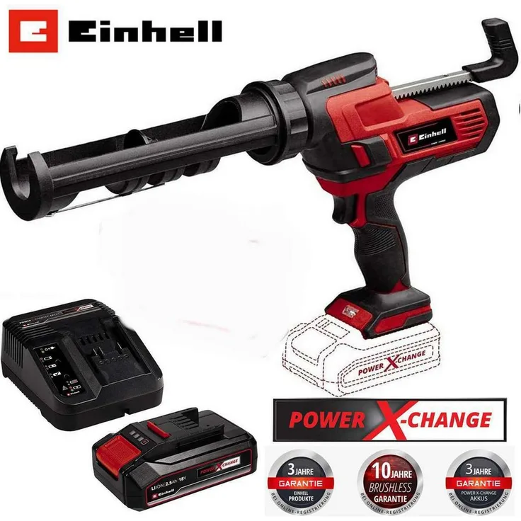 Einhell Akku-Kartuschenpistole TE-SG 18/10 Li, Akku 2.5 Ah und Ladegerät, regelbare Auspressgeschwindigkeit, LED-Licht