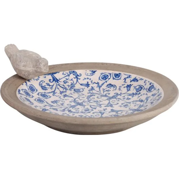 Esschert Design Vogeltränke, Vogelbad aus Keramik in blau-weiß, Ø ca. 34 cm