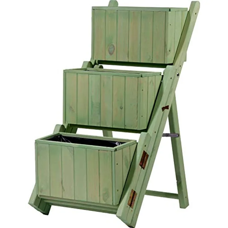 dobar® 29253e ausklappbare Pflanztreppe Dreistufig | Blumentreppe mit 3 separaten Pflanzkästen | Blumenkästen inkl. Pflanzfolie | Blumenleiter | Pflanzkübel Holz | 41 x 55 x 85 cm | Mintgrün