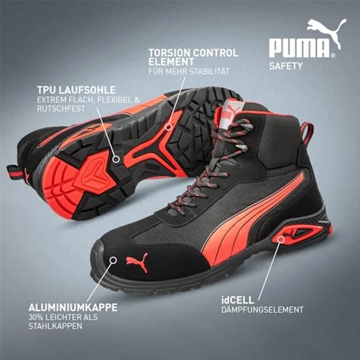 PUMA MADRID MID S1P Sicherheitsschuhe, Gr. 45, schwarz-rot – Bild 3