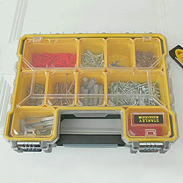 Stanley FatMax Profi-Organizer (44,6 x 11,6 x 35,7 cm, tiefe Fächer, stabiler Deckel, Metallverschlüsse, wasserdicht, herausnehmbare Boxen, extra Box für Kleinteile) 1-97-518 – Bild 14