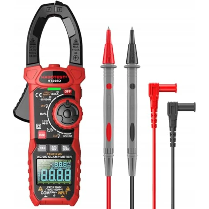 Habotest HT208D, Digital Clamp Meter mit LCD-Display, Multifunktional, 40 mm Klemmbreite, mit Taschenlampe und NCV-Sensor – Bild 5
