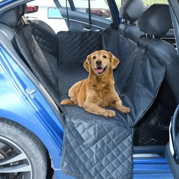 vidaXL Hunde Autositzbezug, Autoschondecke mit Schutznetz Haltebänder für Hunde, Hundedecke für Auto Rückbank, Schutzdecke, Schwarz – Bild 2
