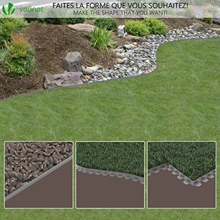 Flexible Rasenkante Kunststoff, mit 60 Erdanker, Länge 20m Höhe 5cm, Grau - Vounot – Bild 4