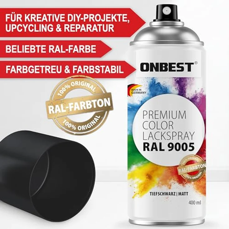 Onbest PREMIUM Lackspray 400 ml, hohe Pigmentierung, Verkehrsweiß Glanz (RAL 9016), Made in Germany – Bild 3