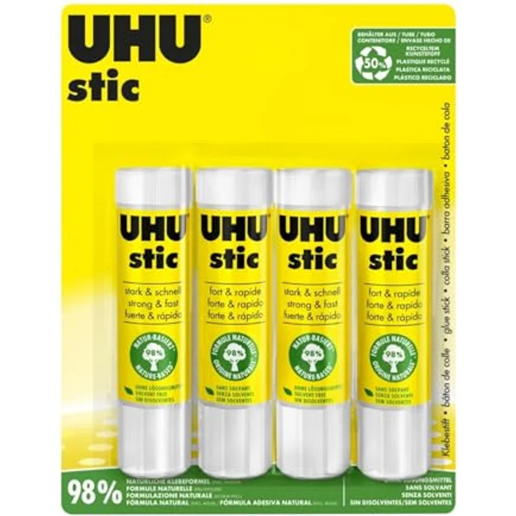 UHU stic Klebestift 21g, 4er Pack, umweltfreundlich und leicht auswaschbar – Bild 1