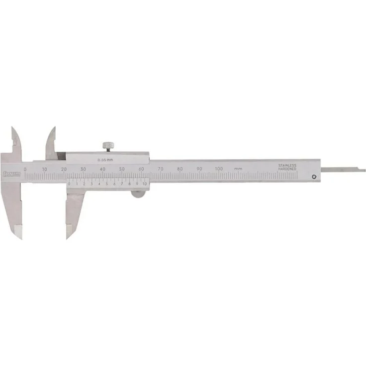 Forum Taschenmessschieber Klein 100 mm, analog aus rostfreiem Stahl mit Feststellschraube und rechteckigem Tiefenmaß – Bild 1