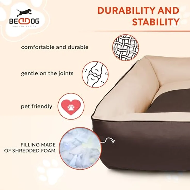 BedDog 2in1 Hundebett MAX Quattro, großes Hundekörbchen aus Cordura, waschbares Hundebett mit Rand, Hundesofa für drinnen, draußen, XL, Mocca, schwarz-braun – Bild 5