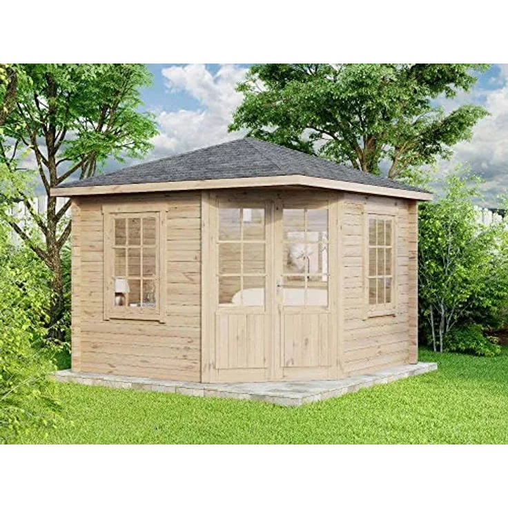 Alpholz 5-Eck Gartenhaus Monica aus Massiv-Holz | Gerätehaus mit 40 mm Wandstärke | Garten Holzhaus inklusive Montagematerial | Geräteschuppen Größe: 300 x 300 cm | Spitzdach