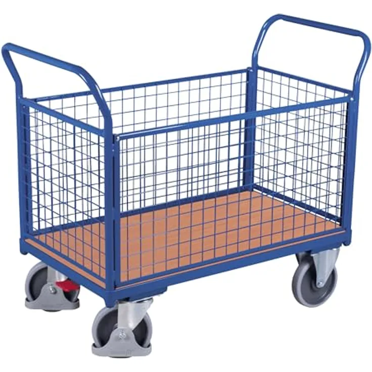 CORDES Transportwagen VARIOfit Vierwandwagen mit Draht, 1.000 x 750 mm, 500 kg Traglast, enzianblau pulverbeschichtet, mit EasySTOP-Bremse