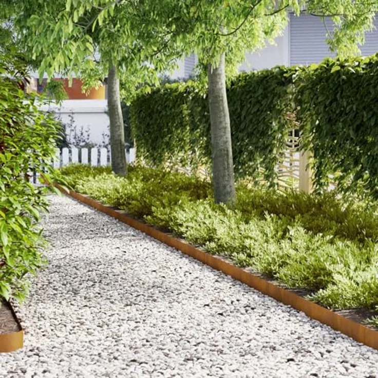 vidaXL Wetterstahl Gartenrandset, 10 rustikale Metallränder 100 x 0.5 x 15 cm, langlebige und wetterfeste Gartenbegrenzung in Braun – Bild 2