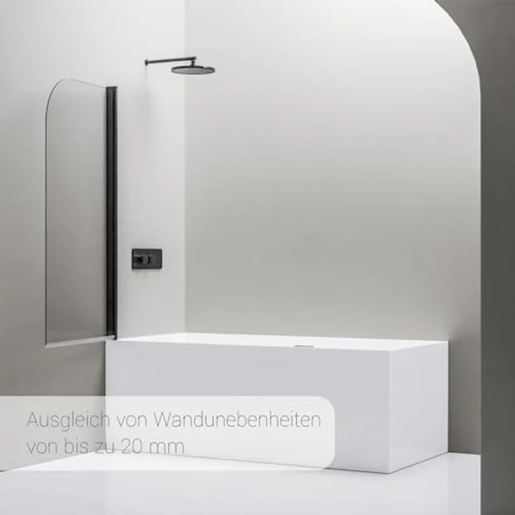 NEXTREND Schwenkbarer Badewannenaufsatz NT201, Duschabtrennung aus 6 mm Nano Echtglas, Größe: 80x140cm, Profilfarbe: Schwarz matt – Bild 6