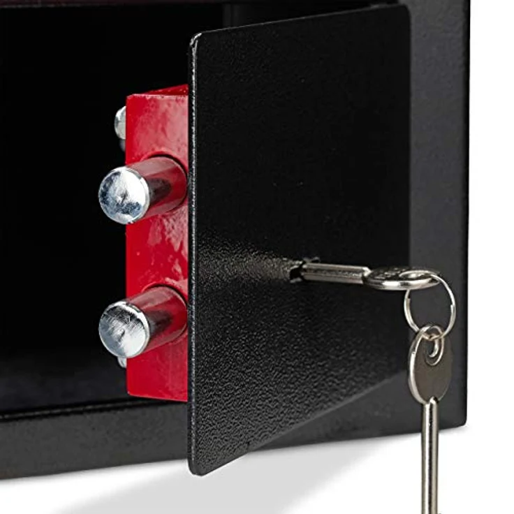 Relaxdays Möbeltresor mit Schlüssel, Doppelbartschloss, Befestigung Wand o. Boden, Minisafe, HBT: 17 x 23 x 17, schwarz – Bild 6