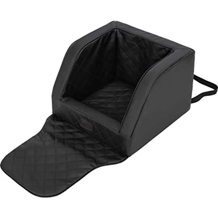 DOGGY Hundeautositz, Hundebox, Hundebett, Transportboxen, Rückbank, Hundedecke, Hundekörbchen, Katzenbett, für kleine Hunde, Schwarz Leder (46x46x31 cm)