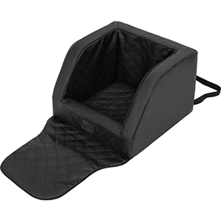 DOGGY Hundeautositz, Hundebox, Hundebett, Transportboxen, Rückbank, Hundedecke, Hundekörbchen, Katzenbett, für kleine Hunde, Schwarz Leder (46x46x31 cm) – Bild 1