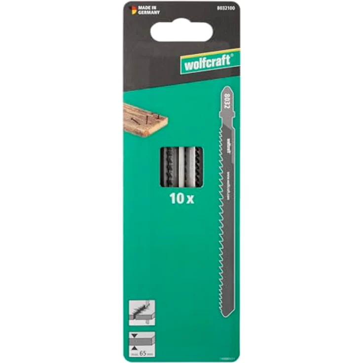 wolfcraft 10 Bi-Metall Stichsägeblätter, T-Schaft für Holz mit Fremdmaterial, Schnitttiefe 65mm, made in Germany - 8032100 – Bild 4
