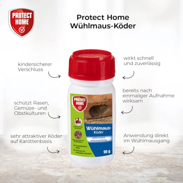 PROTECT HOME Wühlmaus-Köder, Fraßköder auf Karottenbasis für effektive Bekämpfung von Wühlmäusen, 90 g Dose – Bild 2