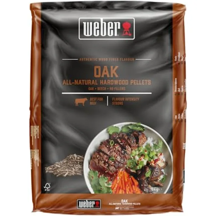 Weber Holzpellets Eichenholz (8kg) für Rind, 100% natürliche Holzpellets, braun, passend für Pelletgrills und Smoker