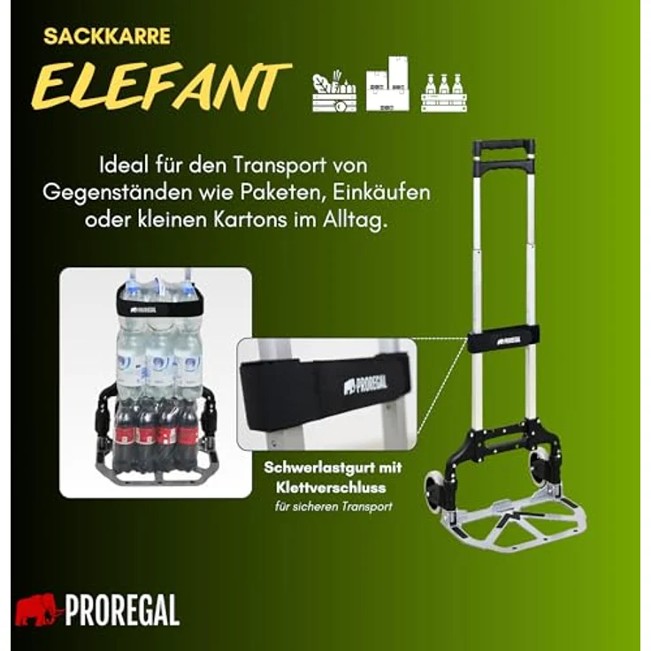 PROREGAL® Sackkarre ELEPHANT Traglast 250kg Alurahmen ergonomische Griffe Gummiräder, klappbare Profi-Sackkarre aus hochwertigem Aluminium, leicht und kompakt, TPR-Gummiräder – Bild 2