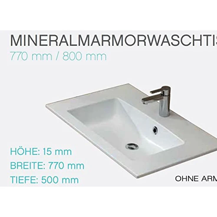 PELIPAL Trentino 770/800 Mineralmarmor Waschtisch/Weiß / 77 x 1,5 x 50 cm – Bild 2