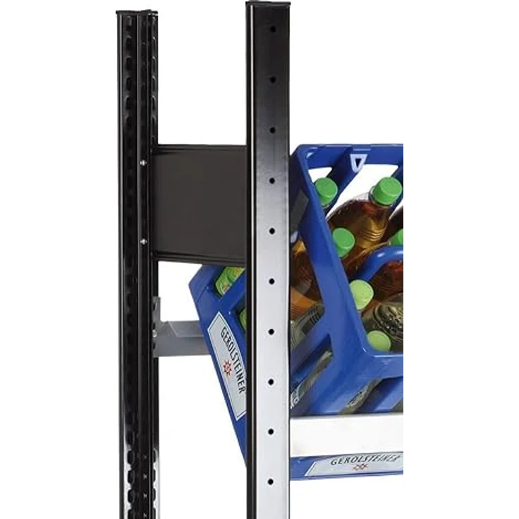 Schulte Lagertechnik Kellerregal, Getränkekisten-Grundregal, 3 Ebenen, 1800 x 400 x 300 mm, schwarz/silber – Bild 2