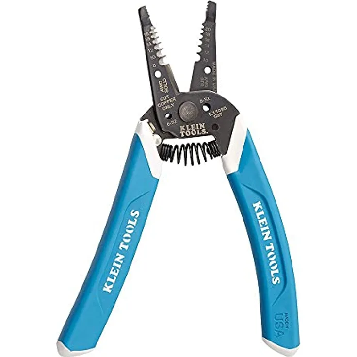 Klein Tools K11095 Klein-Kurve Abisolierzange und Schneider, für 8-18 AWG solide und 10-20 AWG Litzendraht, blau/weiß