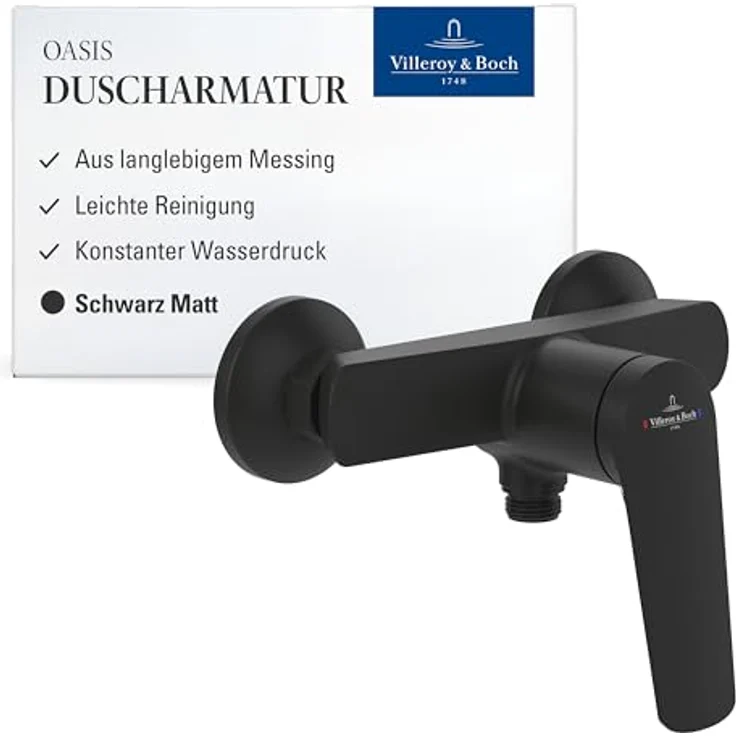 Villeroy & Boch Oasis Duscharmatur, Mischbatterie mit Rückflussschutz und Keramikkartusche, verchromt – Bild 2