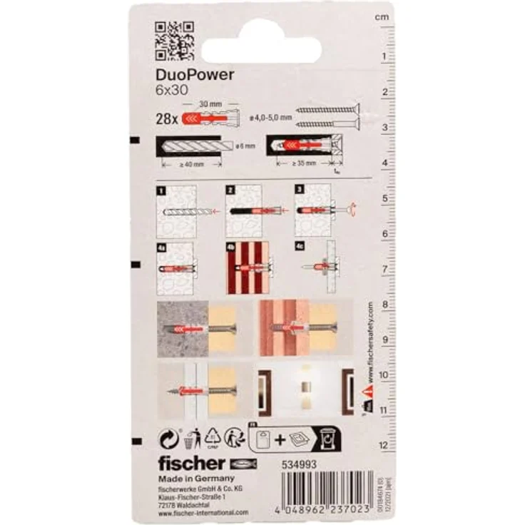 Fischer Duopower Universaldübel 2 K, Ø 6 x L 30 mm, 28 Stk., Nylon, für alle Baustoffe geeignet – Bild 2