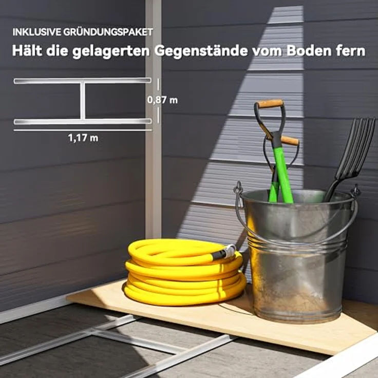 Outsunny Gerätehaus 1,1m², Geräteschuppen mit Satteldach, dunkelgrau, abschließbare Tür, Belüftungsöffnungen, inkl. Fundament, 133 x 102 x 208 cm – Bild 5