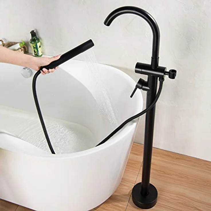 Bernstein Standarmatur 8028B, freistehende Wannenarmatur in Schwarz mit hochwertiger Keramik-Kartusche, Geräuscharm und Handbrause mit 1,5m Schlauch – Bild 5