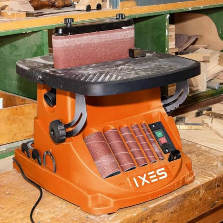 IXES IX-BSO600 Oszillierender Bandschleifer Kantenschleifer Spindelschleifer | 450W | Alu-Arbeitstisch 45° neigbar | 16mm Hub, inkl. Zubehörset – Bild 5