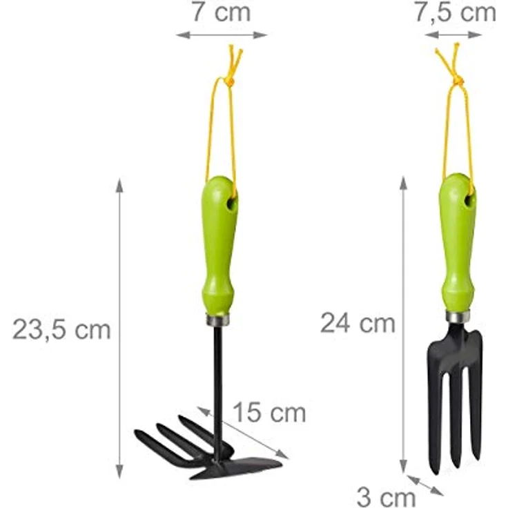 relaxdays Gartenhacke Gartenwerkzeug Set 4-teilig, ergonomische Griffe, Aufhängung, 460 g, Eisen-Kunststoff, bunt – Bild 5