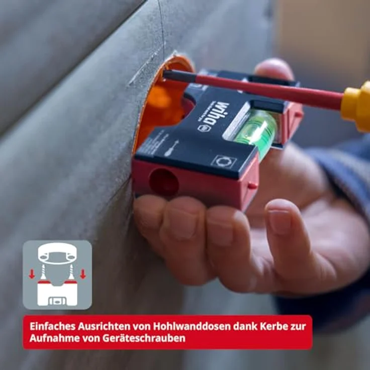 Wiha Mini Wasserwaage Pocket 10 cm, Magnet Wasserwaage mit 4-Ring-Libelle und vertikaler Libelle für präzises Ausrichten, ideal für Elektriker und Steckdosenmontage – Bild 5