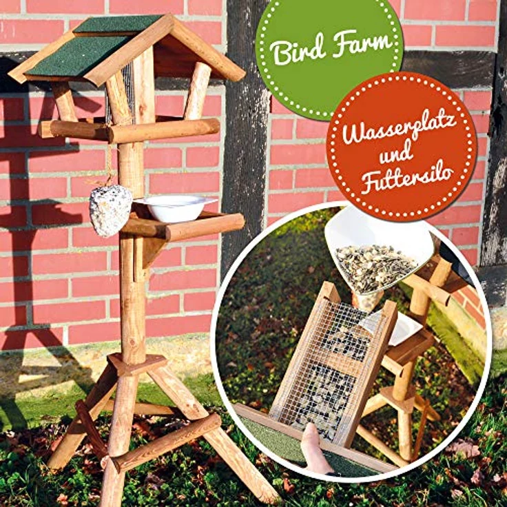 Zooprinz stehendes Vogelhaus für Wildvögel, wetterfest und stabil, aus nachhaltig angebautem Holz, einfacher und schneller Aufbau mit Ablage – Bild 2