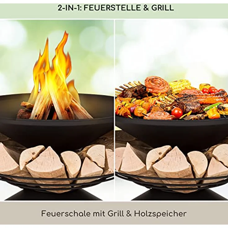 Blumfeldt Feuerschale 55 cm, wetterfeste Feuerstelle mit Grillrost, Funkenschutz und robustem Stahl-Design für Terrasse & Garten – Bild 2