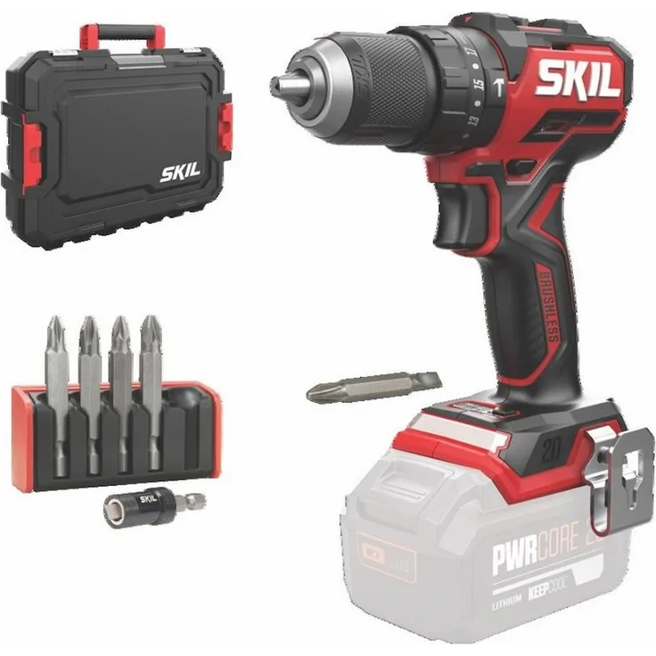 SKIL Akku-Bohrschrauber Skil 20V Akku-Schlagbohrmaschine 3075 JA, 20 V, bürstenloser Motor, Lithium-Ionen-Technologie, inkl. 6-tlg. Schrauber-Set, blau