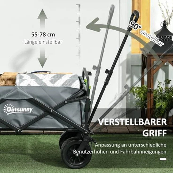 Outsunny Faltbarer Bollerwagen mit Kühltasche, Transportwagen bis 100 kg belastbar, Dunkelgrau, mit teleskopierbarem Griff und klappbarem Stahlrahmen – Bild 4