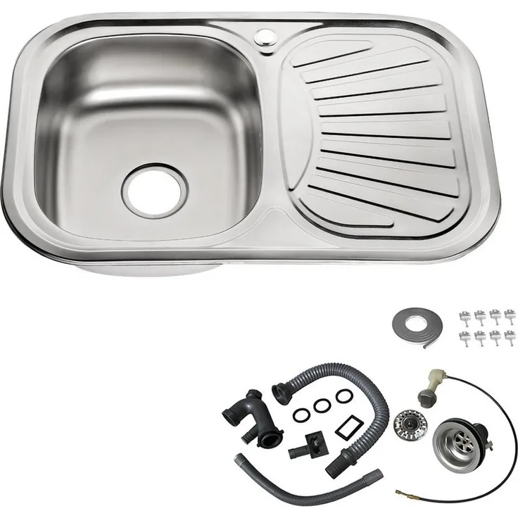 Feel2Home Edelstahlspüle 75cm mit Ablage links, rechteckig, vorgebohrt für Armatur (Edelstahl Deckel) - Preisvergleich