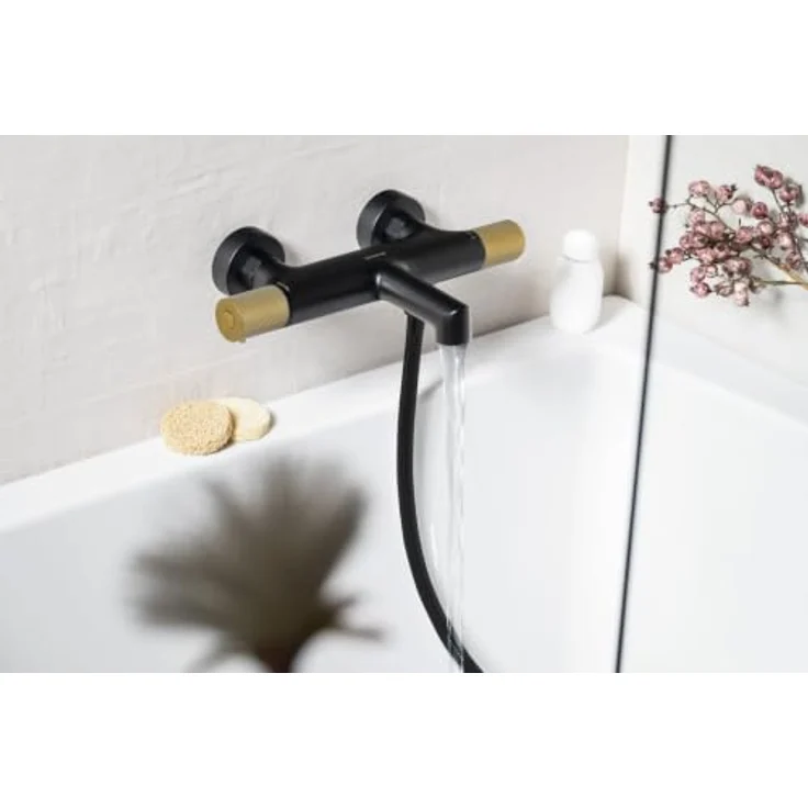 Sapho Brausethermostat SOLARIS Wannenarmatur, matt Schwarz/Gold, Wandinstallation, HiTech Therm mit PVD Beschichtung – Bild 2