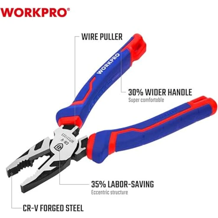 WORKPRO Kombi-CrV-Zange, 180 mm, ergonomischer Griff, Chrom-Vanadium – Bild 3