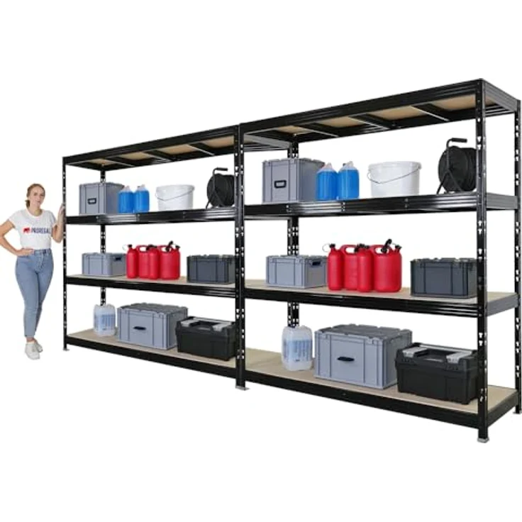 Proregal Schwerlastregal Mega Deal Profi RHINO, 200 cm hoch, 200 cm breit, Traglast 500 kg pro Boden, 4 Böden, Schwarz – Bild 3